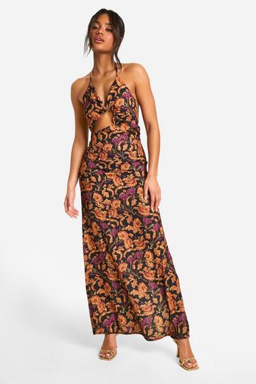 Floral Strappy Cut Out Maxi Dress multi