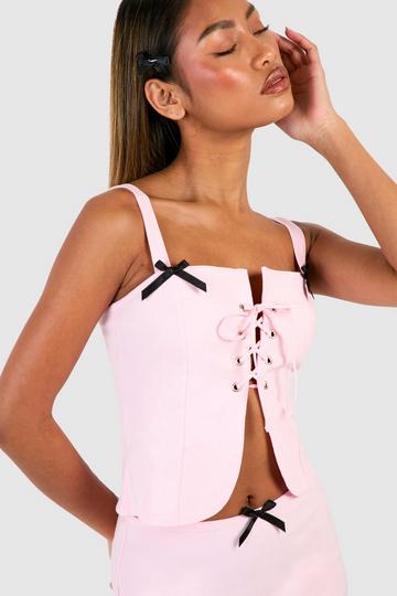 Pink Lace Up Bow Detail Top