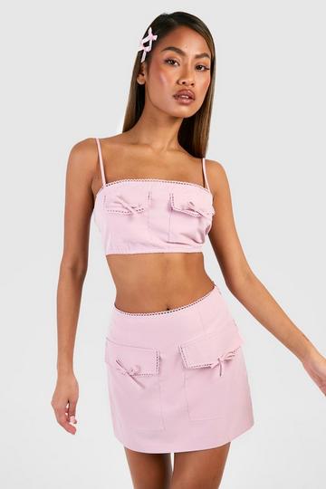 Pink Bow Pocket Detail Micro Mini Skirt