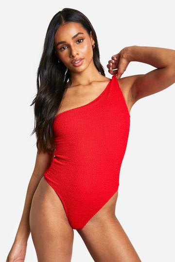 Tall Crinkle One Shoulder Swimsuit red
