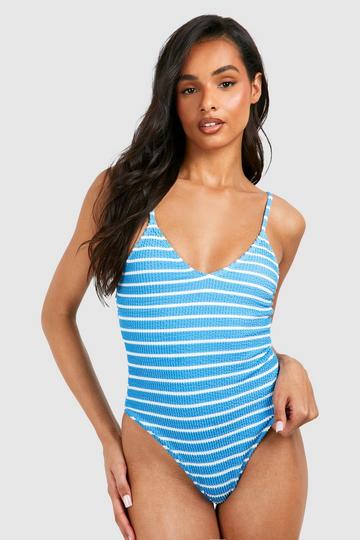 Tall Crinkle Stripe Plunge Swimsuit blue
