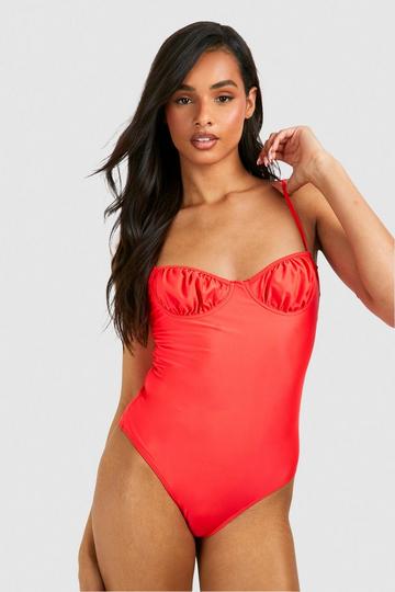 Tall Ruched Cup Detail Swimsuit red
