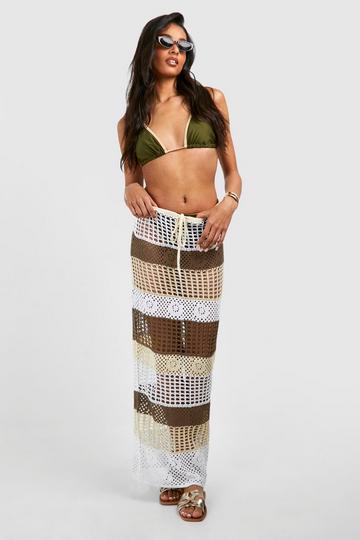 Tall Stripe Crochet Beach Maxi Skirt beige