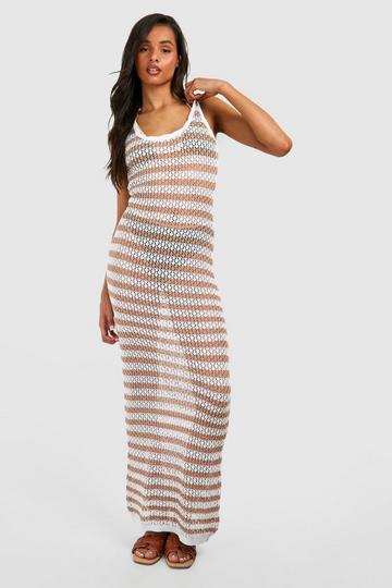 Tall Stripe Crochet Beach Maxi Dress beige