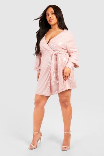 Pink Plus Sequin Wrap Dress