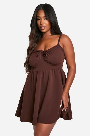 Plus Ruched Corset Detail Skater Dress chocolate