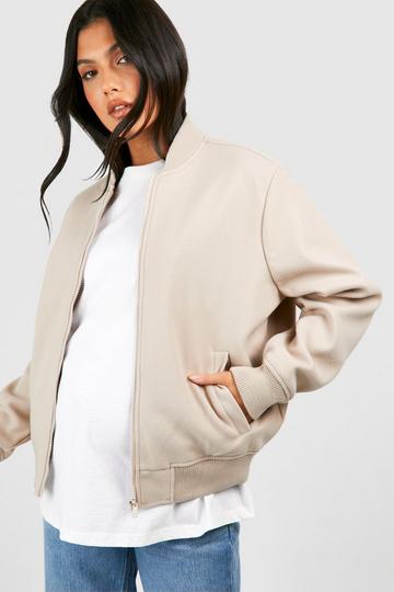Cream White Maternity Wool Bomber Jacket
