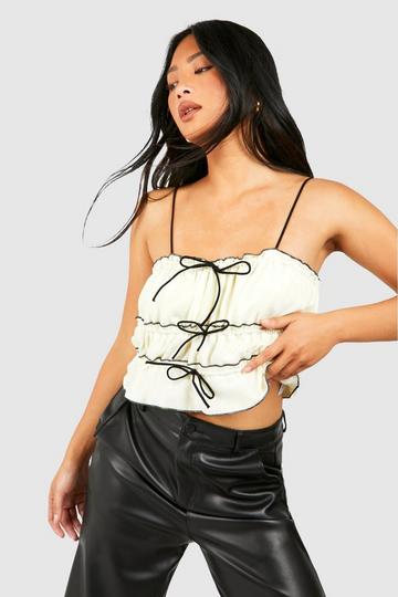 Petite Bow Detail Sheered Top ivory