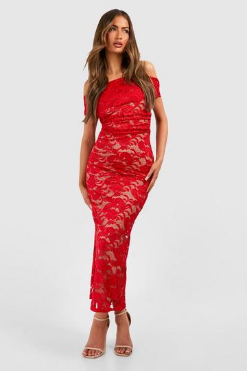 Red Bardot Red Lace Maxi Dress