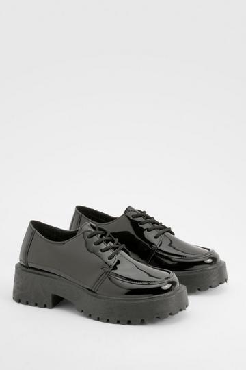 Patent Lace Up Chunky Sole Shoes black