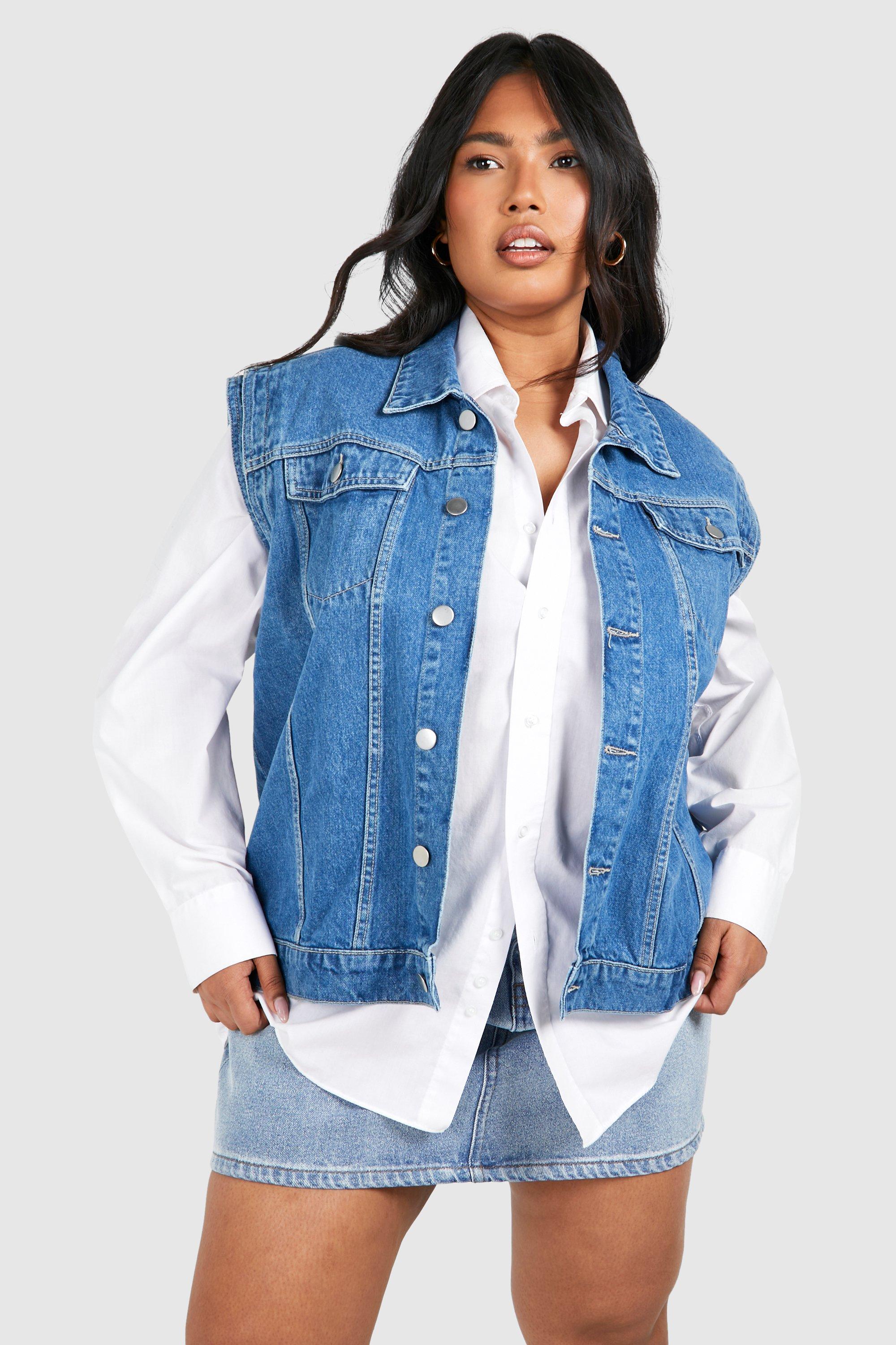 Plus size long denim sales vest