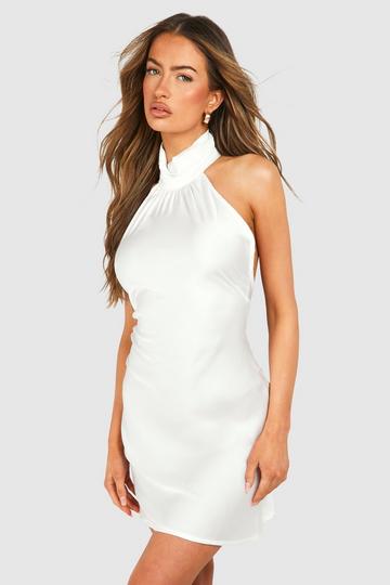 Satin Halterneck Mini Dress white