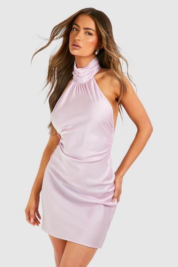 Satin Halterneck Mini Dress lilac
