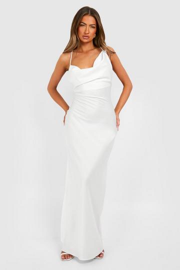 Ivory White Satin Double Strap Midaxi Dress