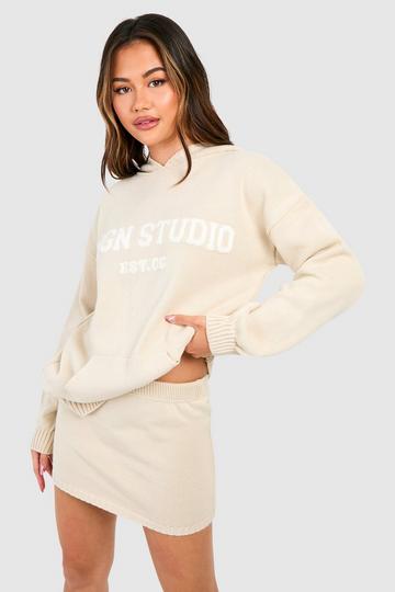 Dsgn Studio Oversized Hoody And Mini Skirt Knitted Set stone
