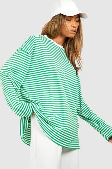 Long Sleeve Thin Stripe T-shirt green