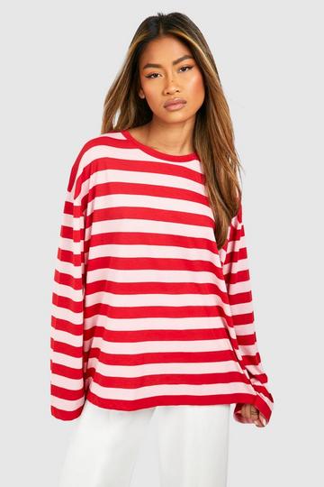Wide Sleeve Stripe T-shirt red