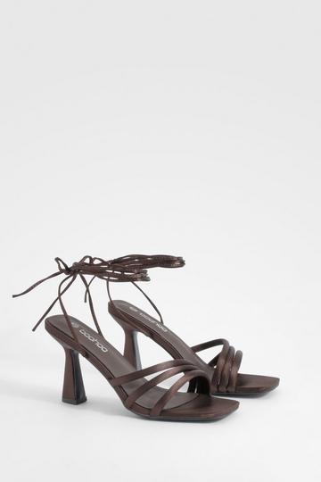 Chocolate Brown Satin Padded Tie Up Strappy Heels