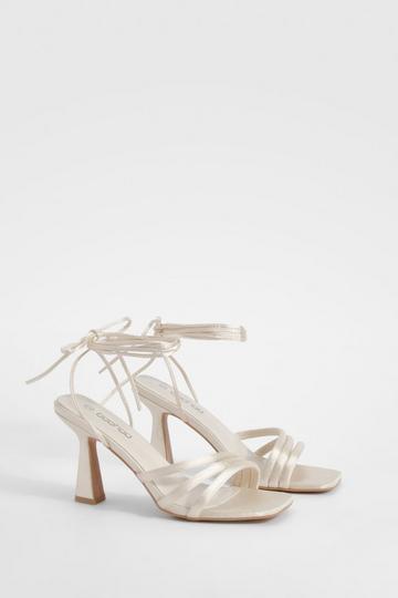 Satin Padded Tie Up Strappy Heels champagne