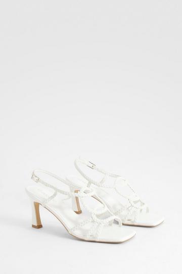Woven Detail Mid Strappy Heels white