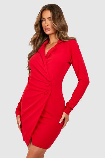 Rouched Front Blazer Dress red