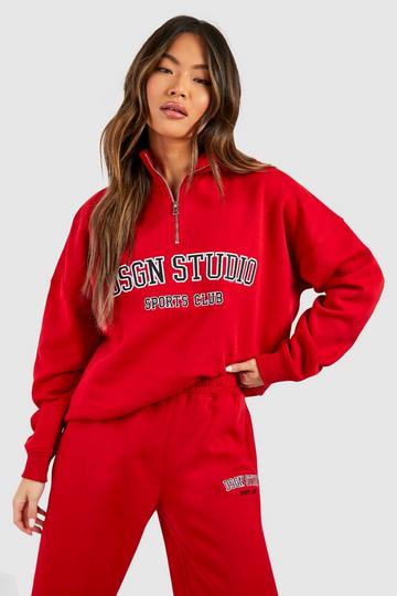 Dsgn Studio Applique Oversized Half Zip Sweatshirt red
