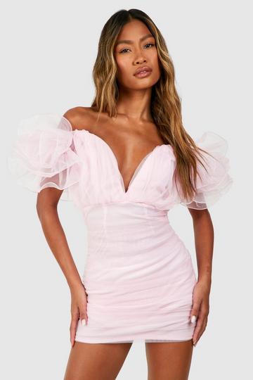 Pink Tulle Rouched Mini Dress