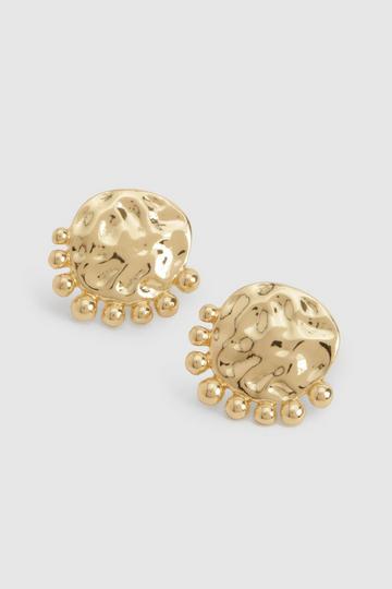 Gold Metallic Hammered Orb Detail Stud Earrings