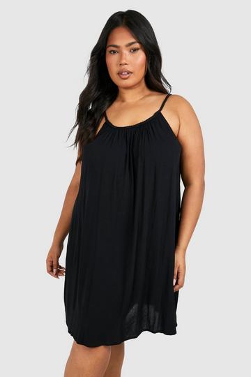 Plus Crinkle Rayon Plaited Strap Beach Dress black