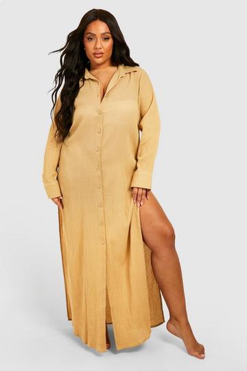 Stone Beige Plus Cheesecloth Maxi Beach Cover Up