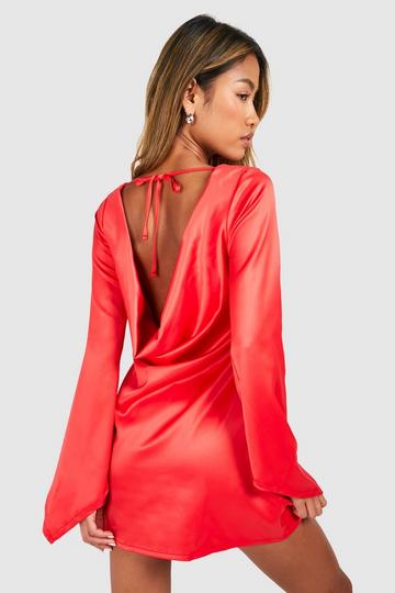 Satin Flared Sleeve Cowl Back Mini Dress red