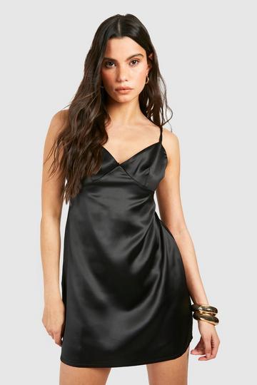 Satin Strappy Mini Dress black