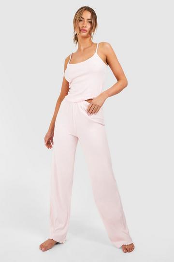 Rib Cami And Trouser Set baby pink