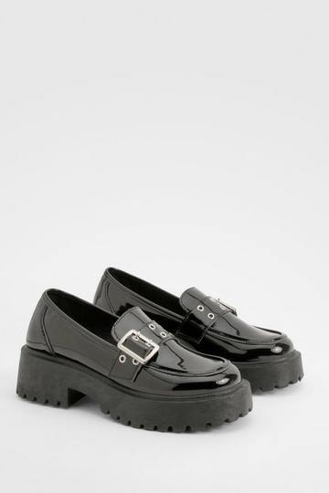 Chunky Sole Patent Buckle Loafers black