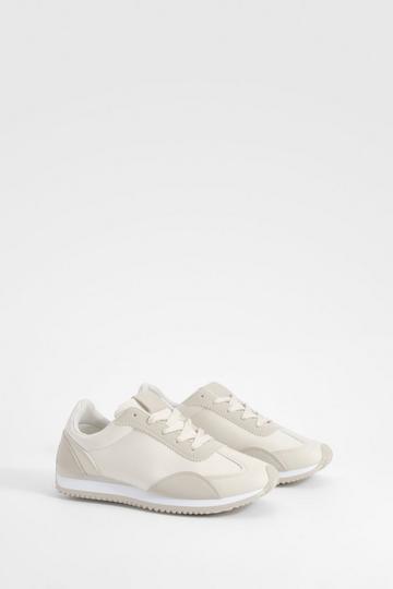 Panel Detail Lace Up Trainers beige