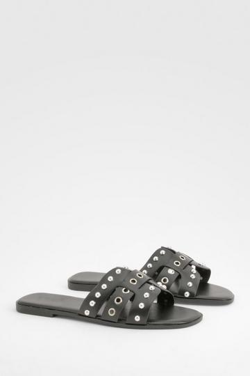 Wide Fit Studded Woven Sandals black