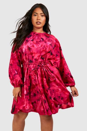 Plus Blur Print Godet Mini Dress pink