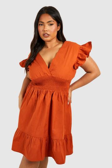 Rust Orange Plus Ruffle Detail Mini Dress