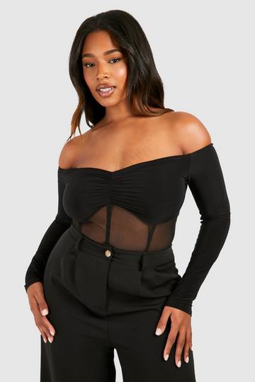 Women Black Corset Design Knit Bodysuit with Ribbon Bowknot
