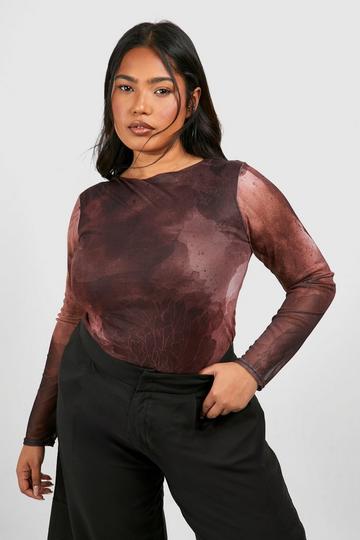 Pink Plus Abstract Mesh Long Sleeve Top