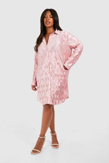 Blush Pink Plus Satin Crinkle Shirt Dress