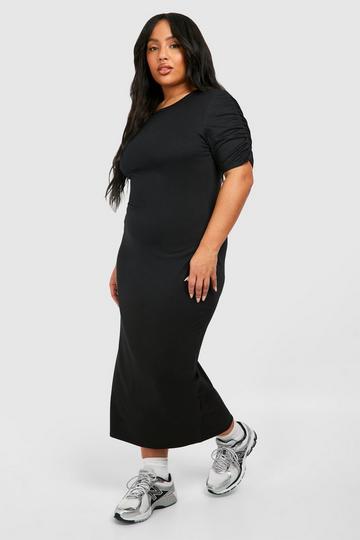 Black Plus Super Soft Jersey Ruched Sleeve Colum Dress