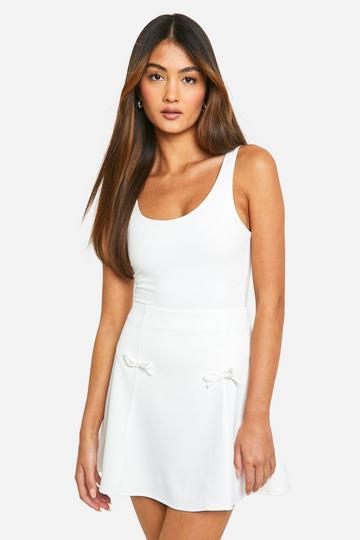Contrast Bow Fit & Flare Mini Skirt ivory