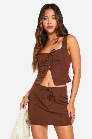 Lace Up Front Micro Mini Skirt chocolate
