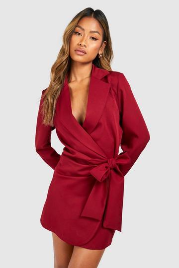 Wrap Drape Front Tailored Blazer Dress cherry