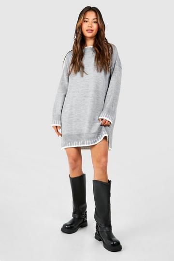 Contrast Stitch Detail Knitted Dress grey