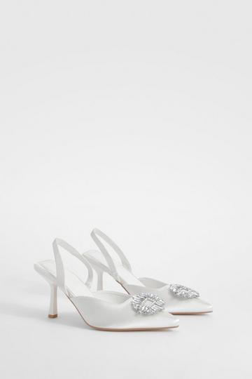 White Embellished Slingback Court Heels