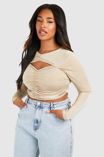 Plus Ruched Slinky Corset Top taupe