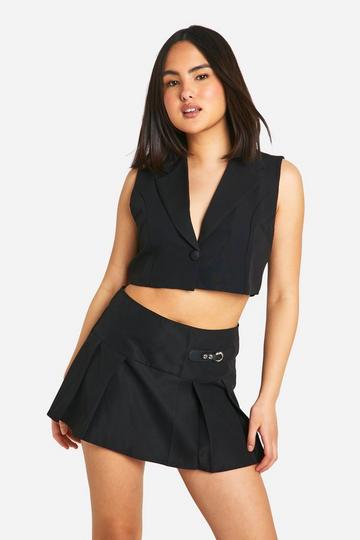 Buckle Detail Pleated Tennis Skirt black