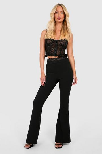Lace Waistband Jersey Flare Trouser black